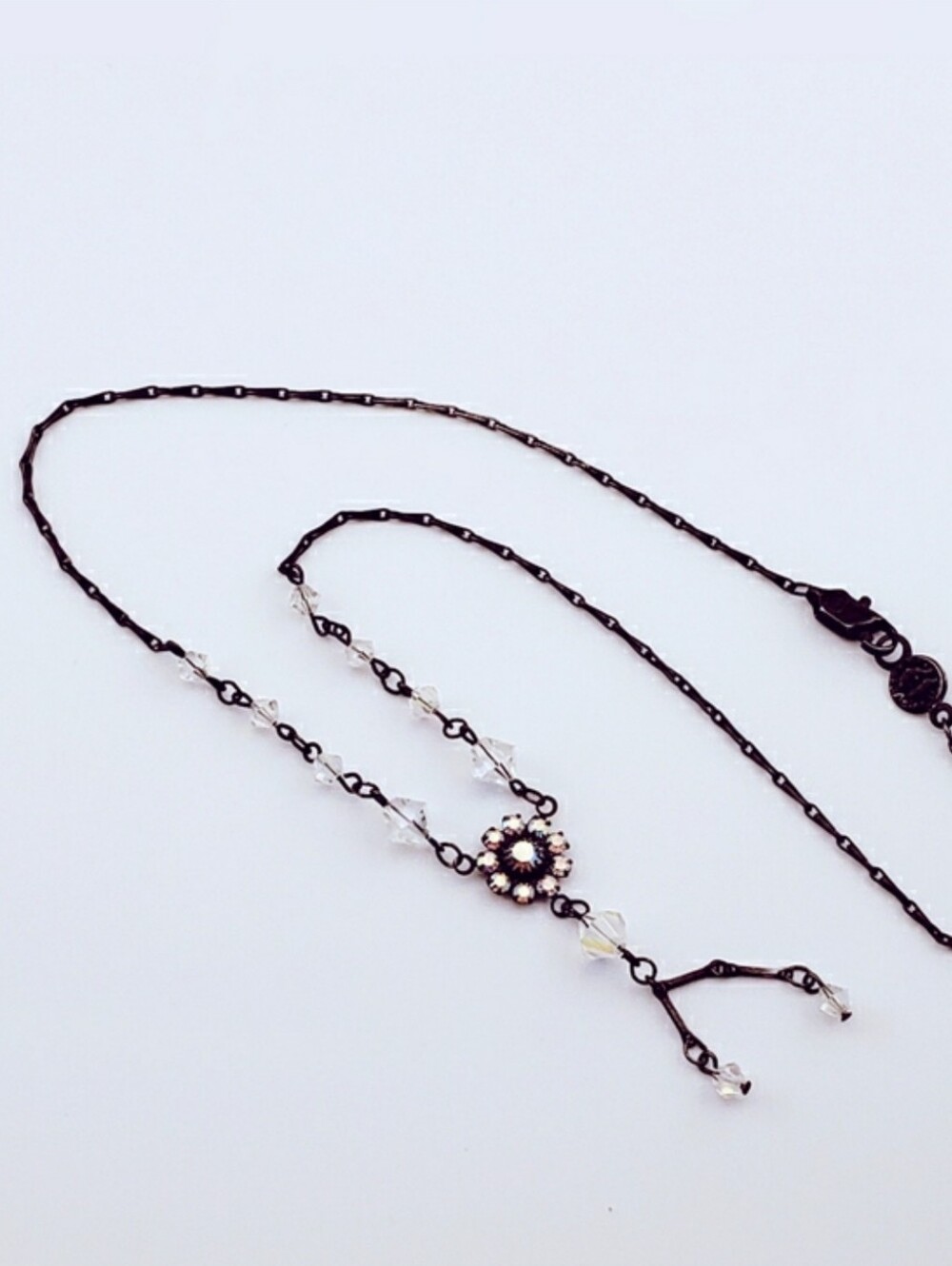 Vintage Bellagio Crystals USA Dark Sterling AB Floral Crystal Necklace